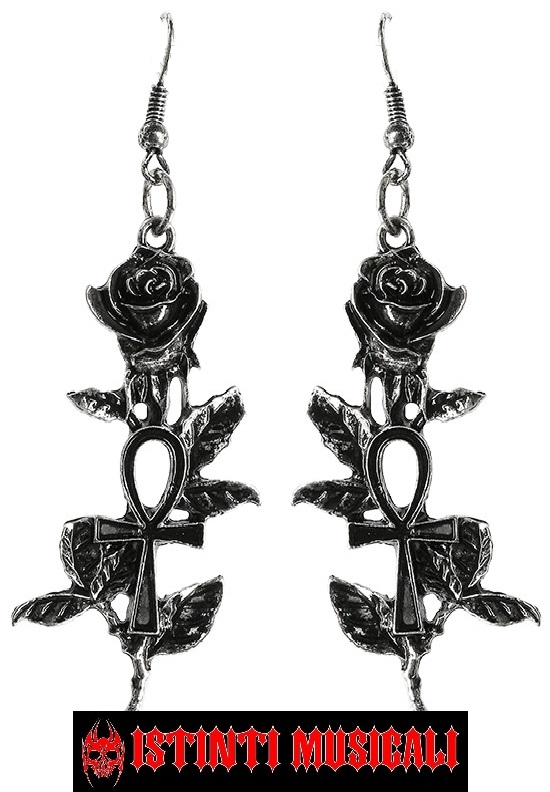 COPPIA ORECCHINI RESTYLE SILVER GOTHIC ANKH ROSES