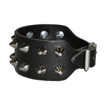 Bracciale in pelle con borchie 2 file cono