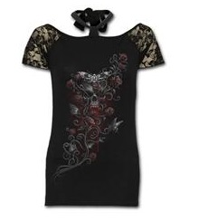 TOP Deaths Head Knotted Neckband Lace Shoulder SPIRAL