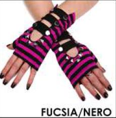 GUANTI A RIGHE FUCSIA NERO BORCHIATI - LIVING DEAD SOULS-