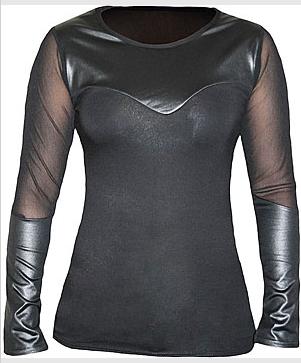 TOP LONGSLEEVE WETLOOK FINEMESH