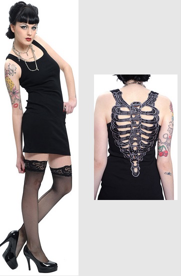 VESTITO QUEEN OF DARKNESS  NERO CON CASSA TORACICA