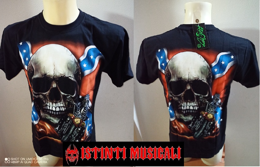 T-SHIRT TESCHIO CON BANDIERA SUDDISTA E MOTO(GLOW IN THE DARK)